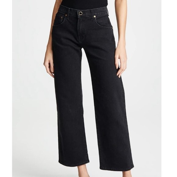 Khatie Denim - Khaite size 26 Wendell Black Wide Leg Cropped Jeans